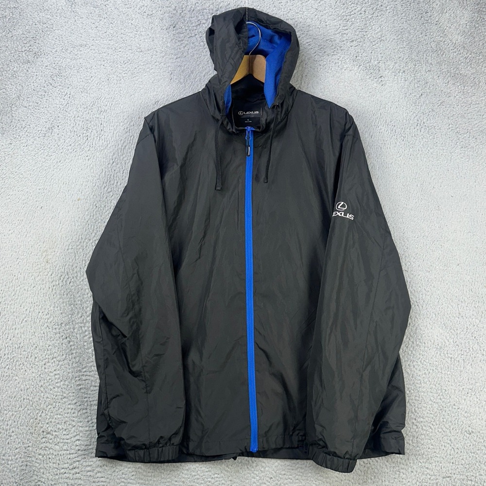 Lexus Mens Hoodie‎ Jacket XL Black Blue Full Zip Drawstring Logo Pocket Outdoor